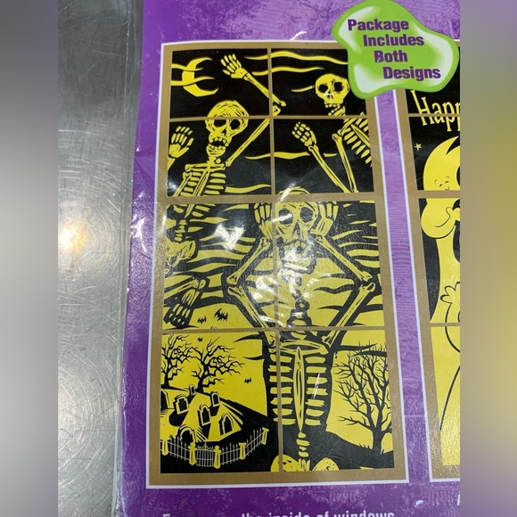 2 Vintage 30X60 Halloween Window Silhouettes Creepy Eerie Scary Ghost Skeleton - Picture 6 of 10